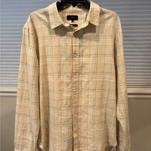 Vince Beige and Green Plaid Men's Shirt